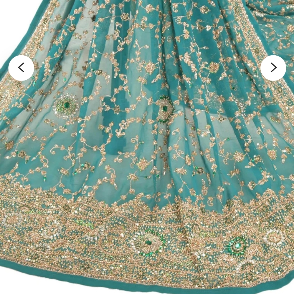Vintage Heavy Dupatta Pure Georgette Silk Green Hand Beaded Wrap Stole
